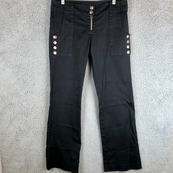 BEBE Black Flare Trouser Pants Size 10 Zipper buttons lowrise Goth Emo Y2K - Picture 2 of 7
